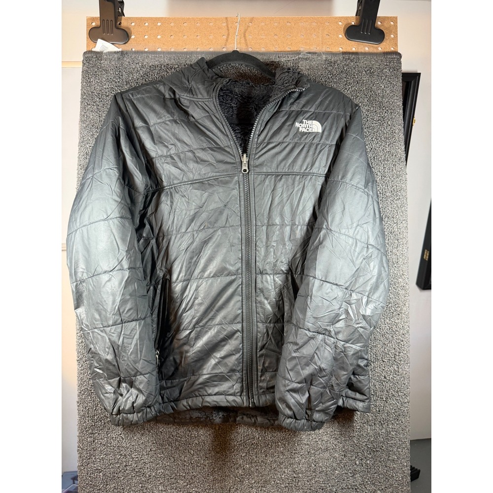 The North Face Reversible Hooded Jacket Boys XL Black Quilted Fleece Coat
